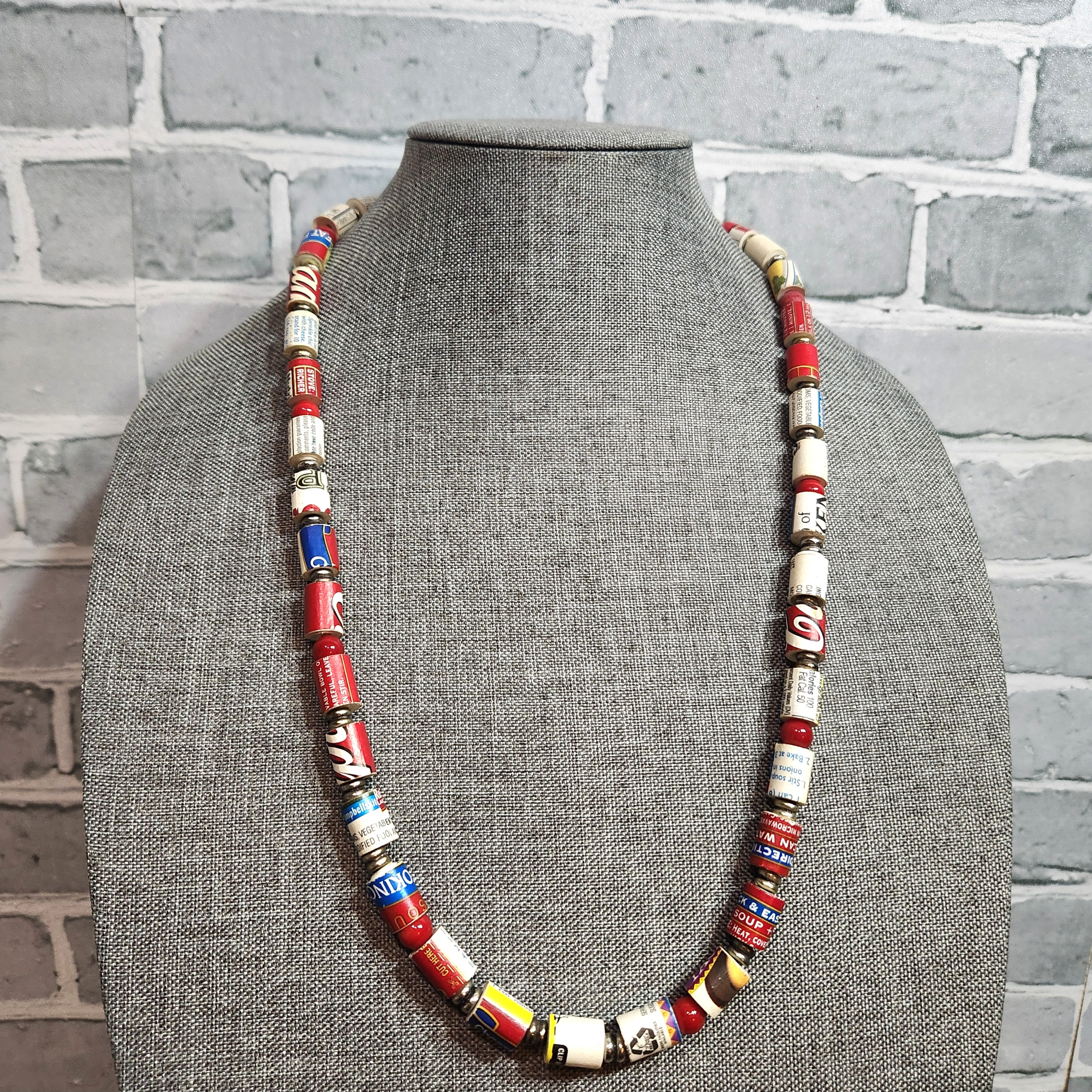 Trendy Boutique Red And Blue Necklace Vibrant Beaded Design 12$